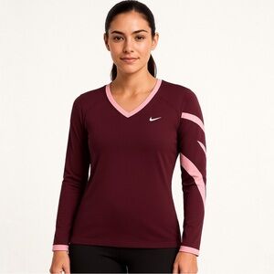Nike Long Sleeve V-Neck Shirt Magenta & Pink